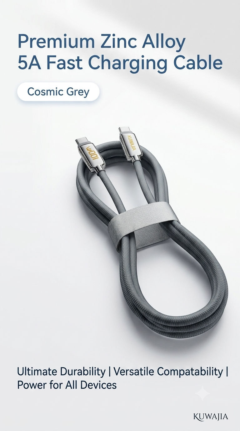 1.5m Premium Zinc Alloy 5A Fast Charging Cable ( Cosmic Grey )