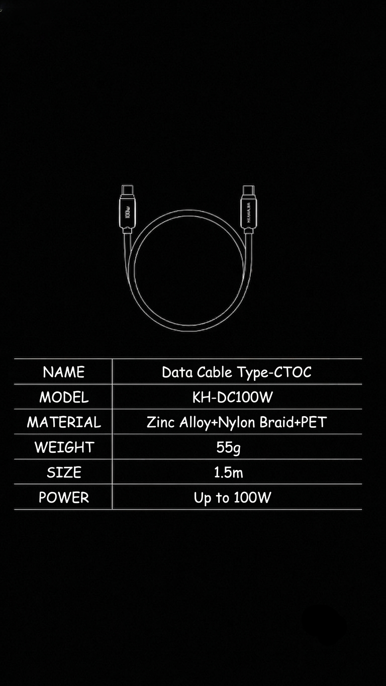 1.5m Premium Zinc Alloy 5A Fast Charging Cable ( Cosmic Grey )